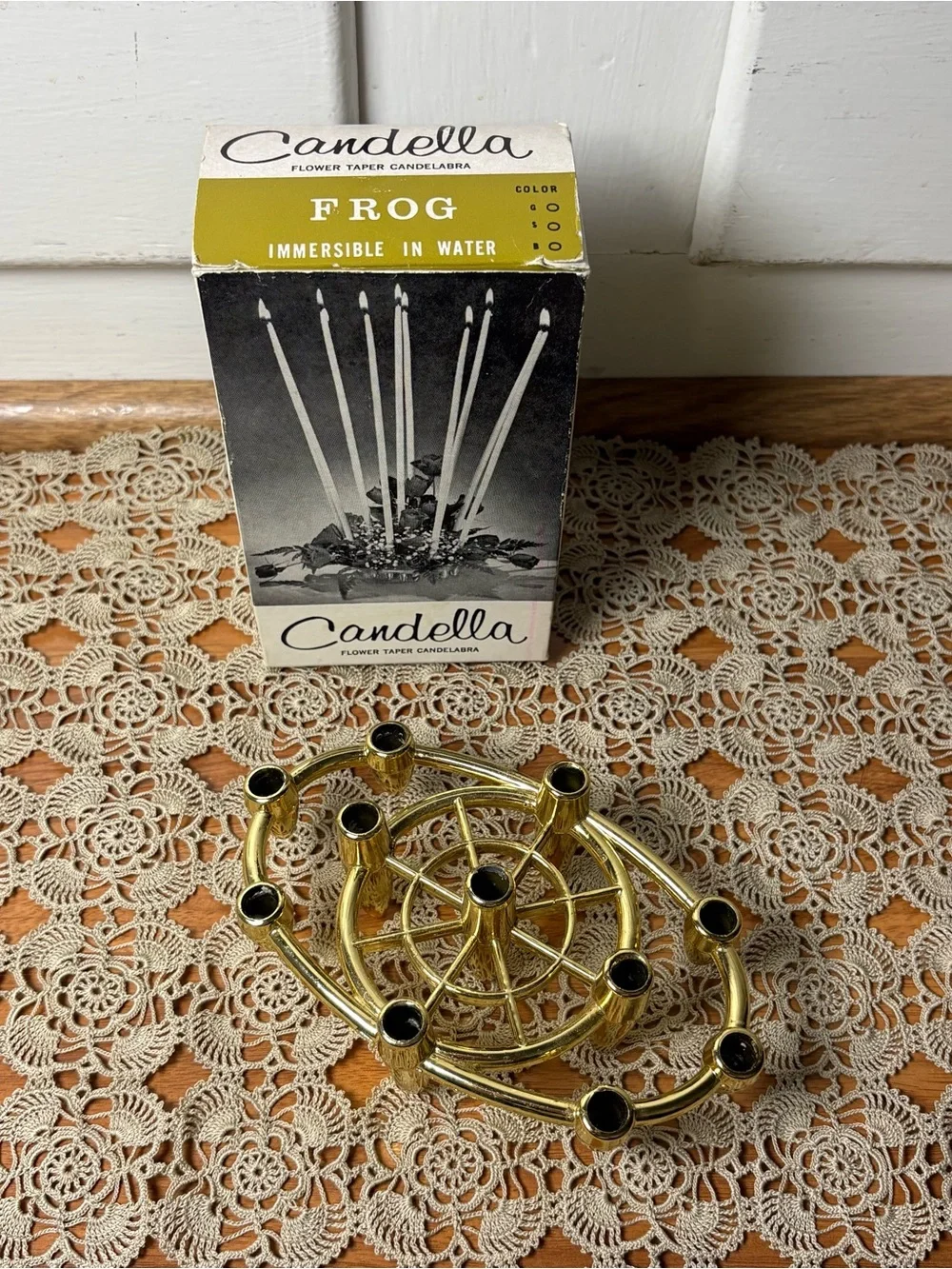 Vintage MCM Candella Flower Taper Candelabra Flower Frog Candle Holder Decor